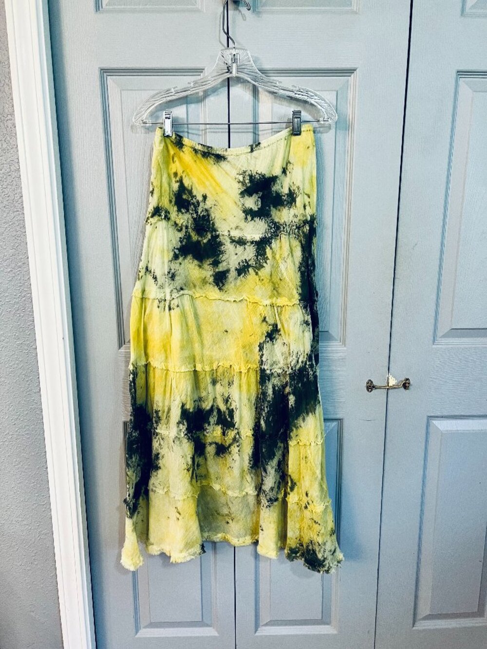 Tie-Dyed Yellow & Black Tiered Maxi Skirt by DayTrip